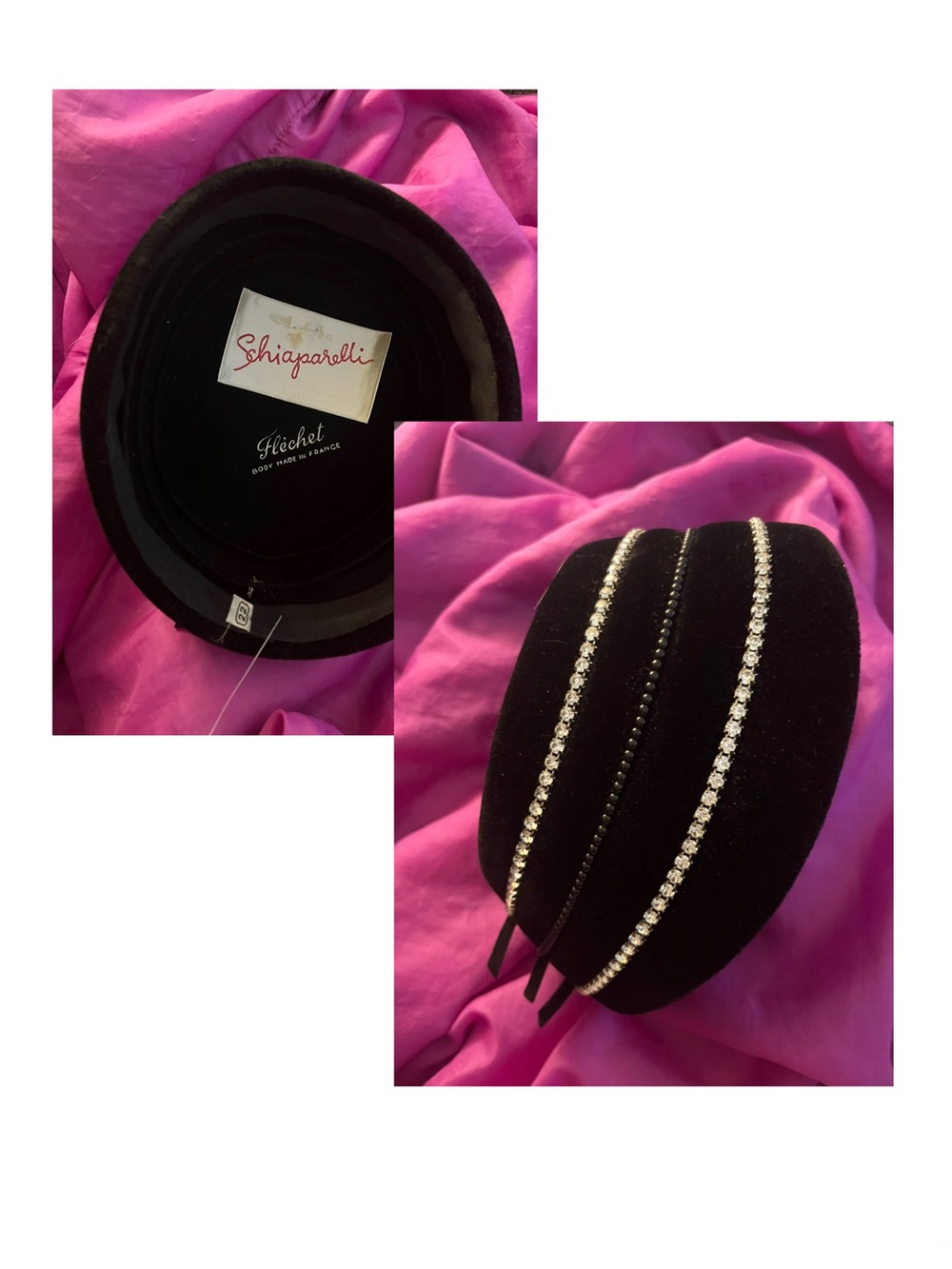 Shiaparelli Black Velvet Women's Pill Box Hat by Fléchet New Look Era 1949-1959.